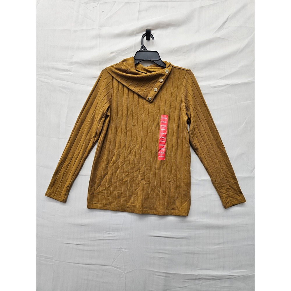 Rafaella Womens Cowl Neck Top Gold Viscose Blend Casual Size XS